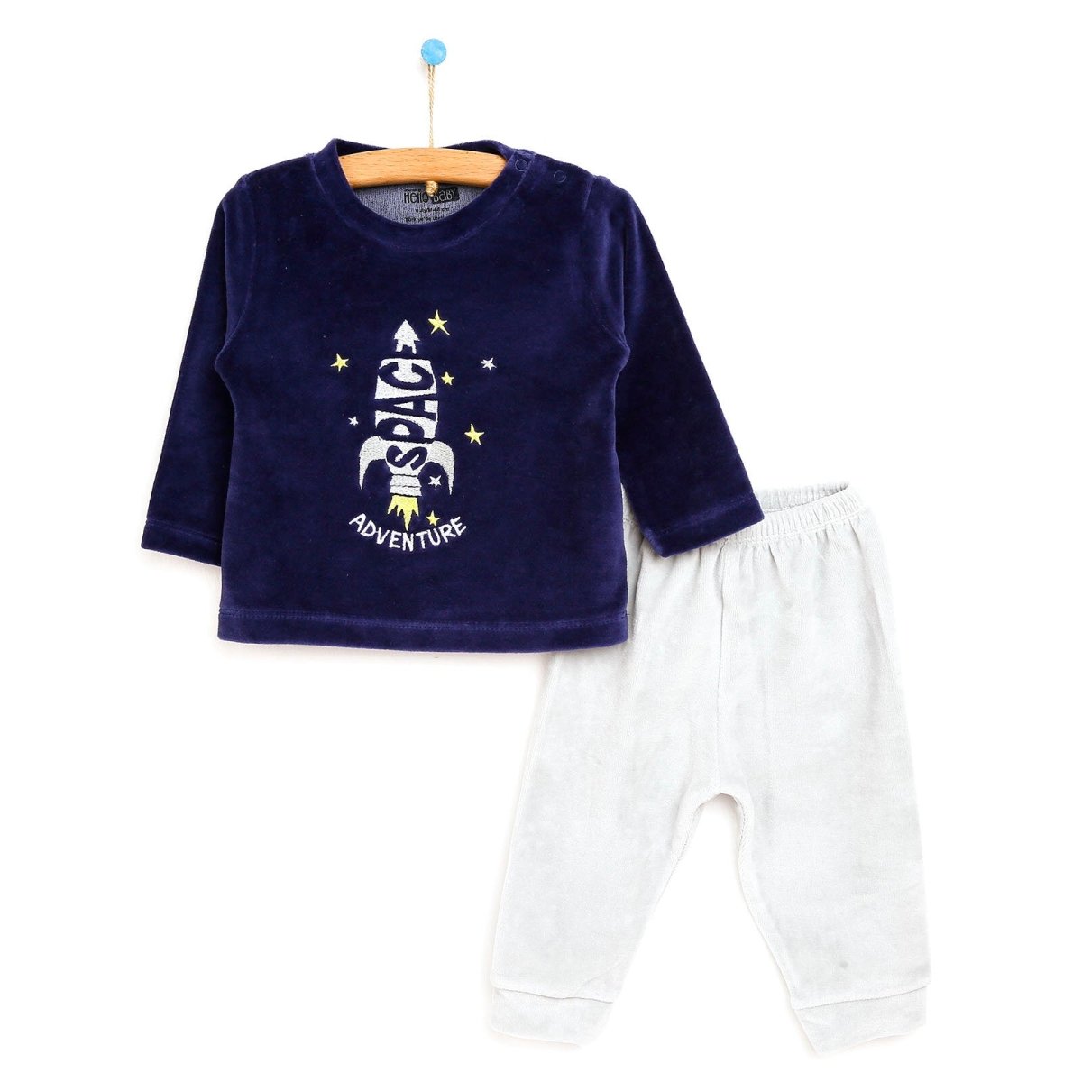 HelloBaby Basic Baby Boy Velvet Pyjamas - Grey - ebebek - Black Friday