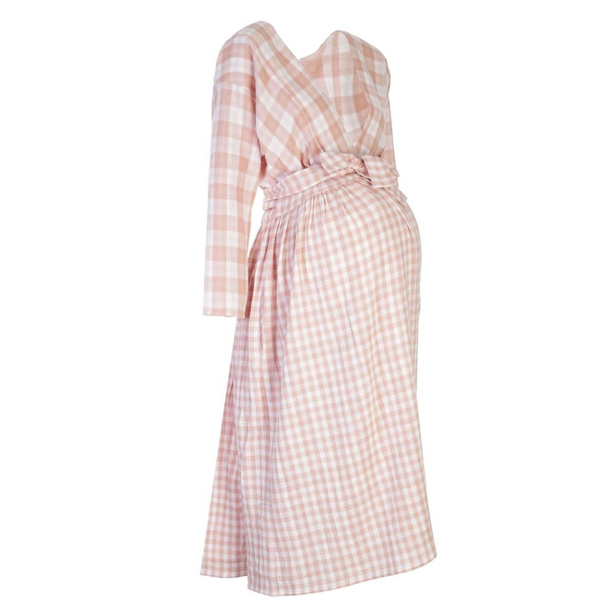Bump&Milk Teresita Organic Cotton Wrap Dress - Peach checkered - ebebek - Black Friday