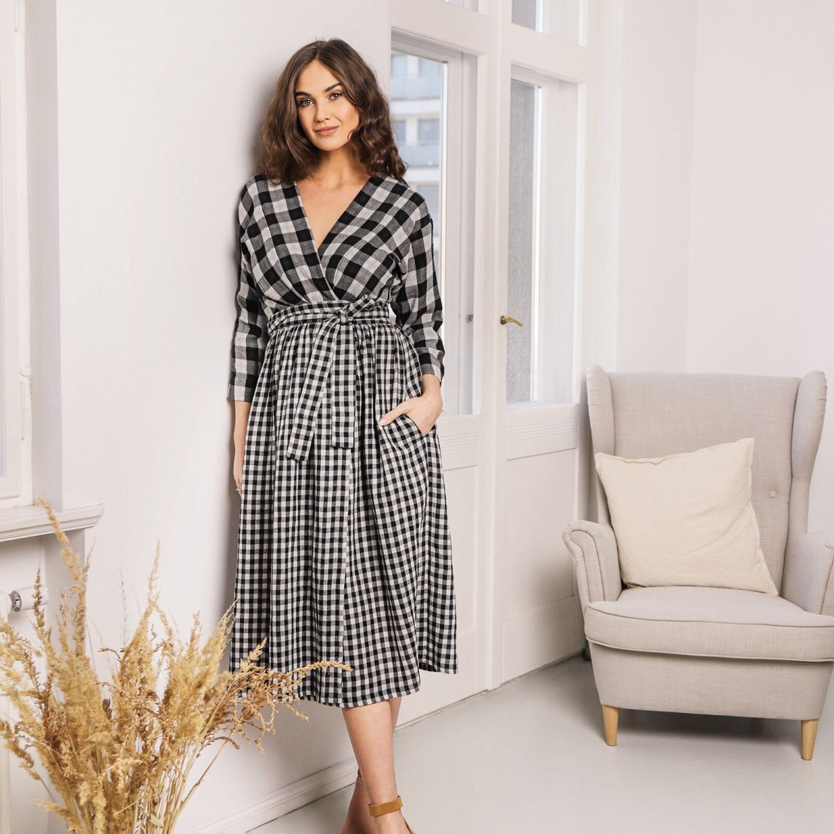 Bump&Milk Teresita Organic Cotton Wrap Dress - Black checkered - ebebek - Black Friday