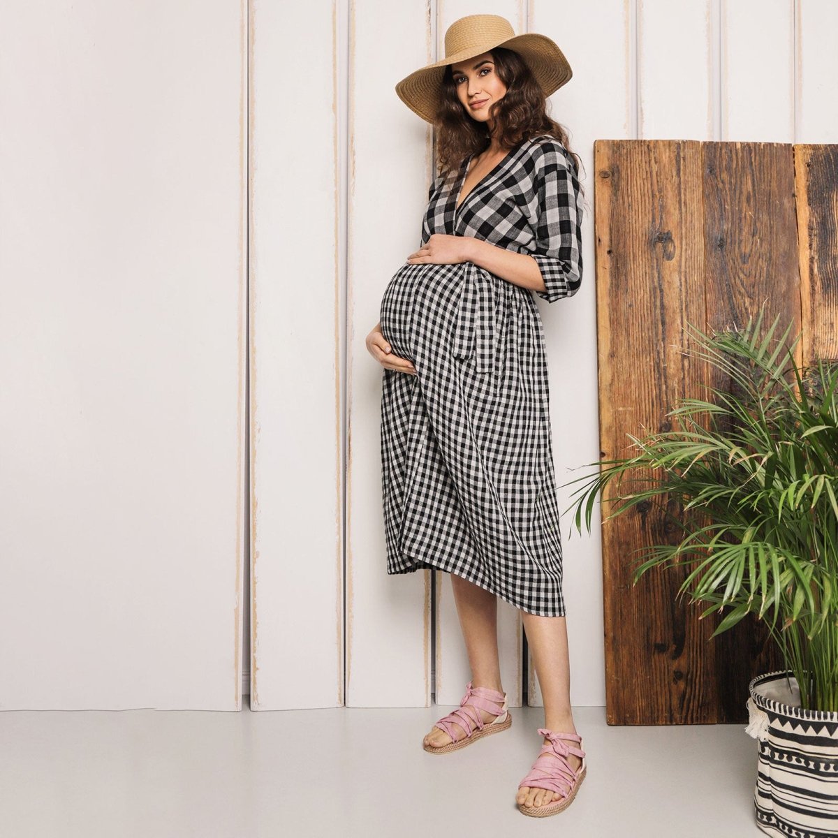 Bump&Milk Teresita Organic Cotton Wrap Dress - Black checkered - ebebek - Black Friday