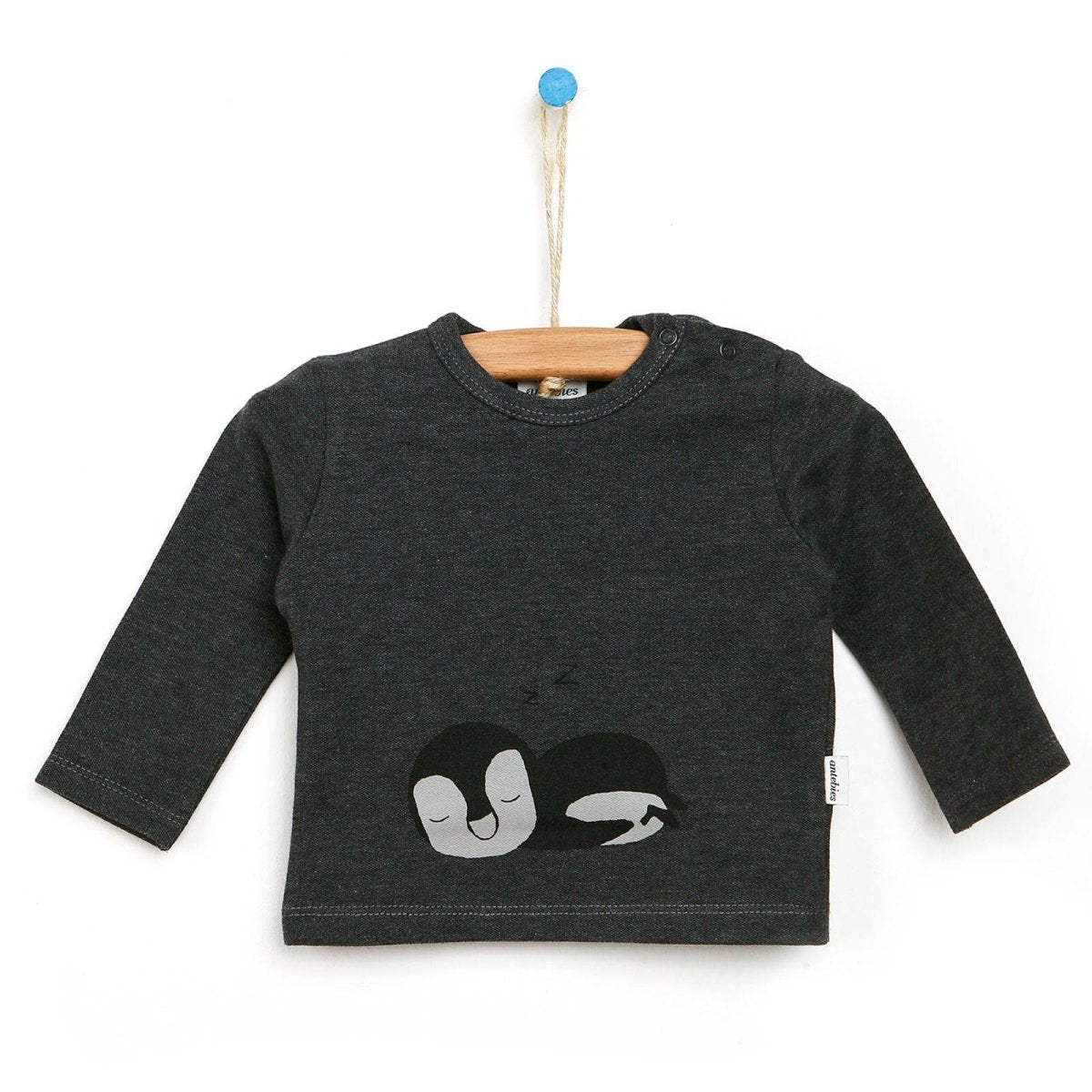 Antebies Newborn Penguin Organic Sweatshirt - Dark Grey - ebebek - Black Friday