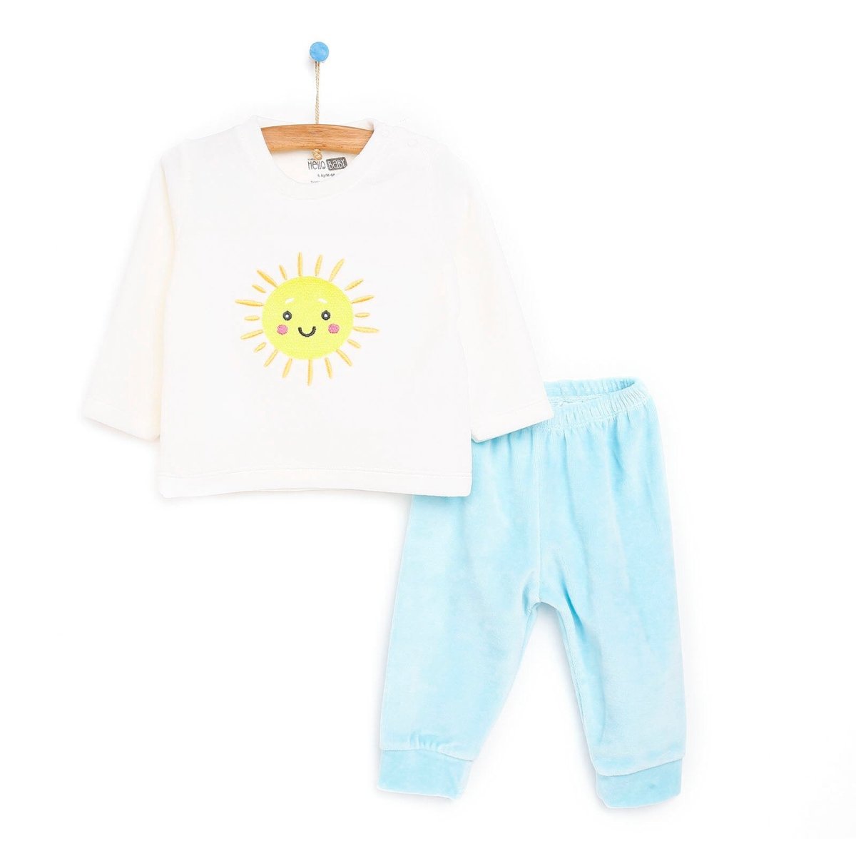HelloBaby Basic Baby Boy Velvet Pyjamas - Blue - ebebek - Black Friday