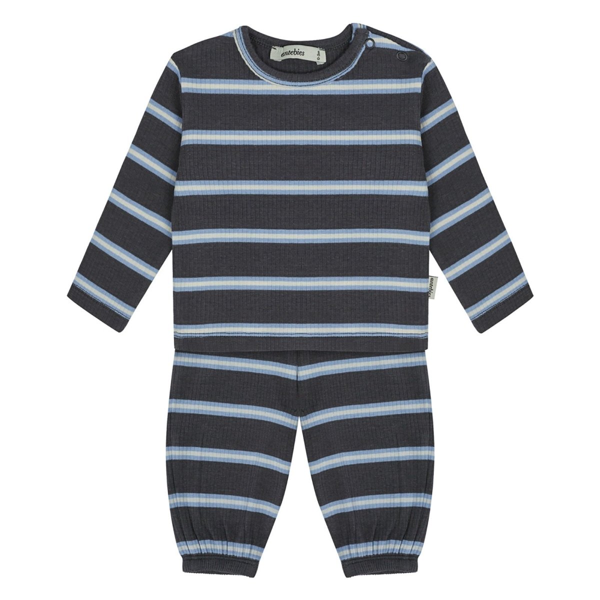 Antebies Bold Stripe Rib Long Sleeve + Pants Set Anthracite - ebebek - Black Friday