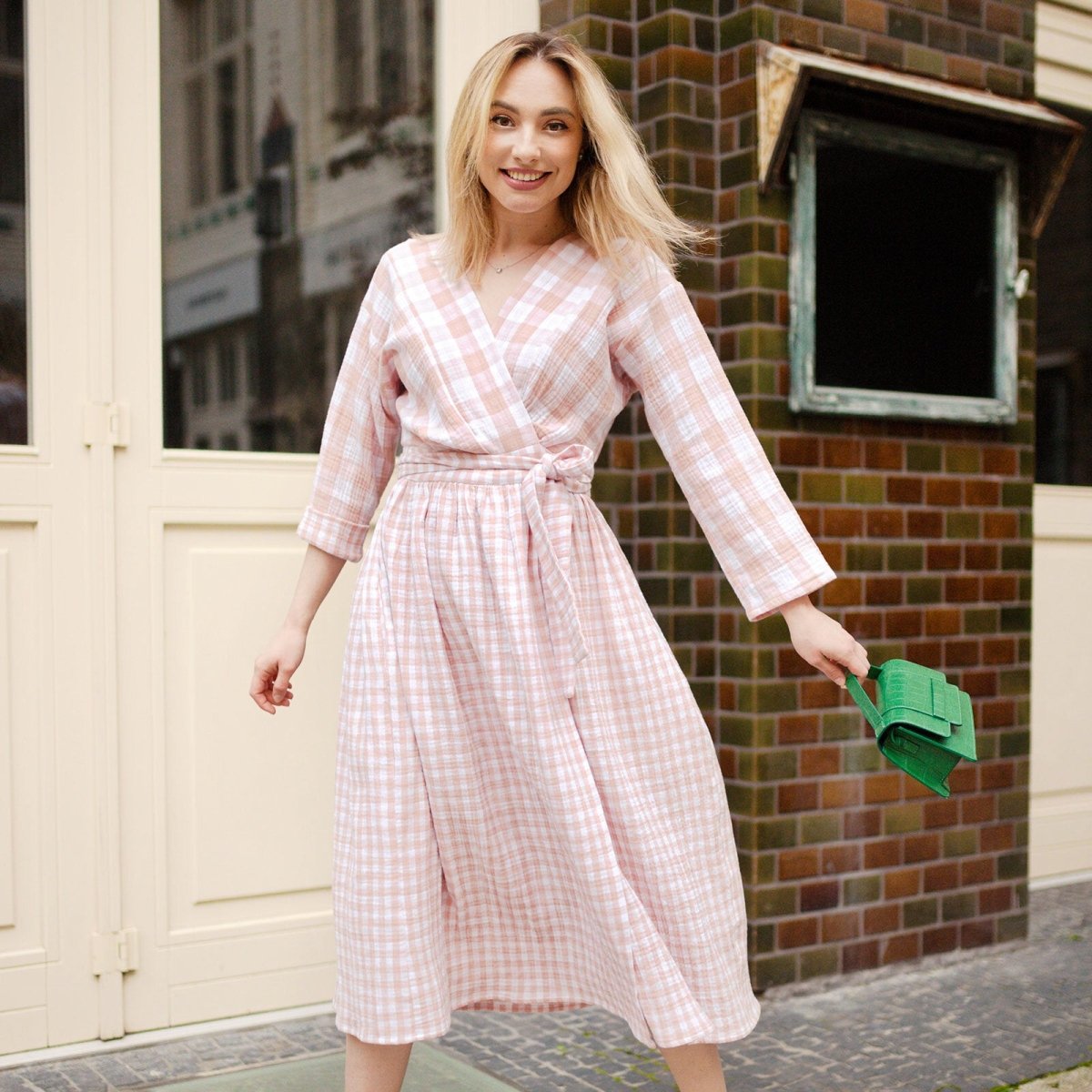 Bump&Milk Teresita Organic Cotton Wrap Dress - Peach checkered - ebebek - Black Friday