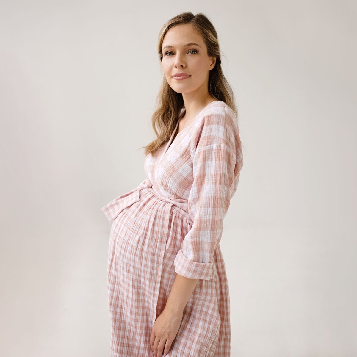 Bump&Milk Teresita Organic Cotton Wrap Dress - Peach checkered - ebebek - Black Friday